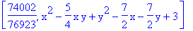 [74002/76923, x^2-5/4*x*y+y^2-7/2*x-7/2*y+3]